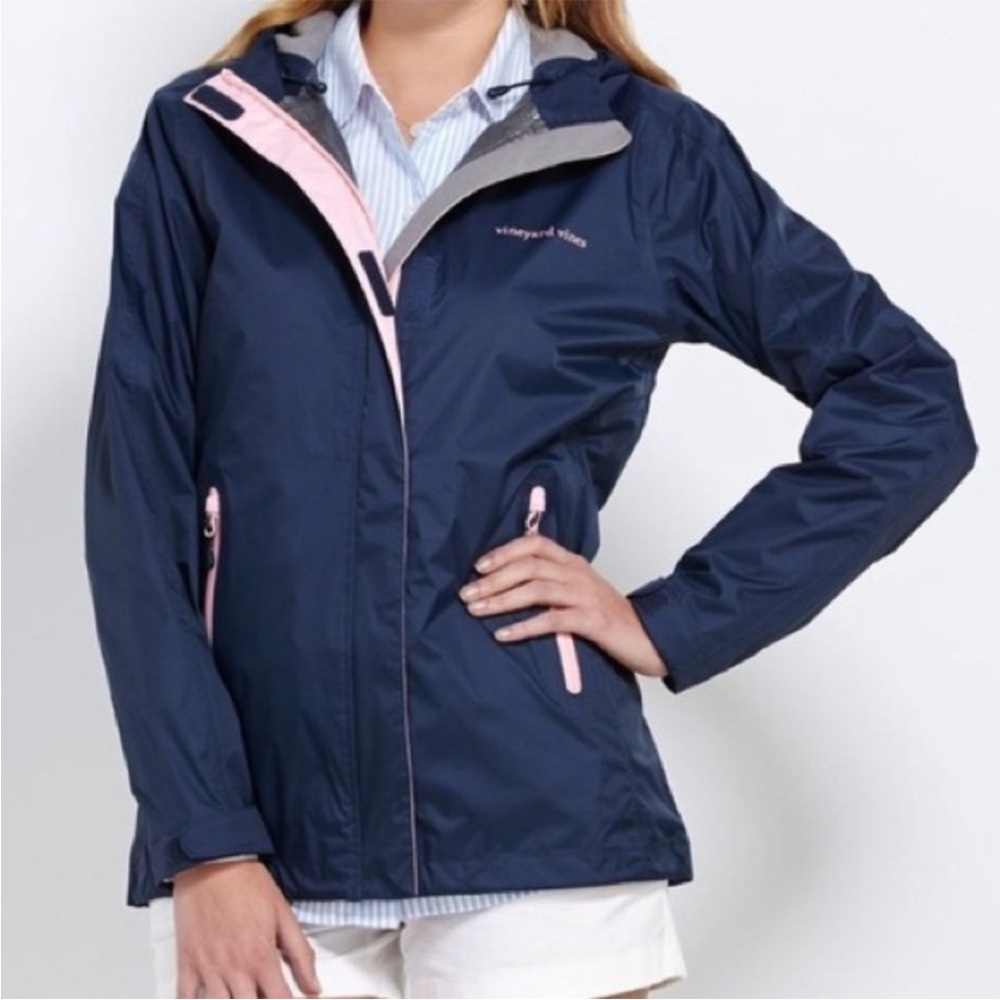 Vineyard Vines Women's Blue Ski Jacket with Pink Details